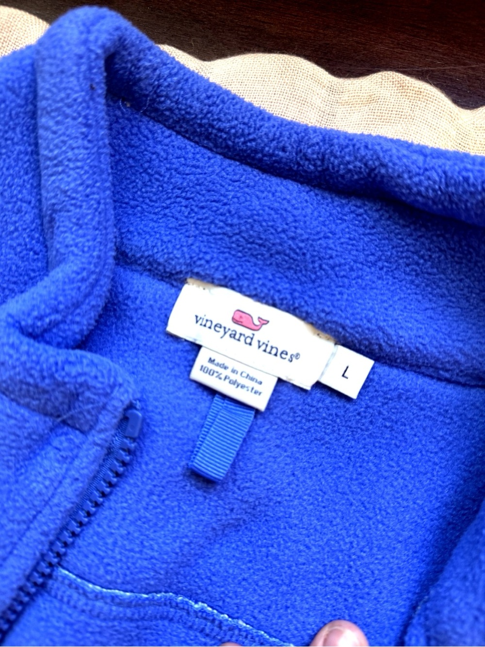 Vineyard Vines Preppy Royal Blue Fleece Pullover with Light Green Shoulder Panel